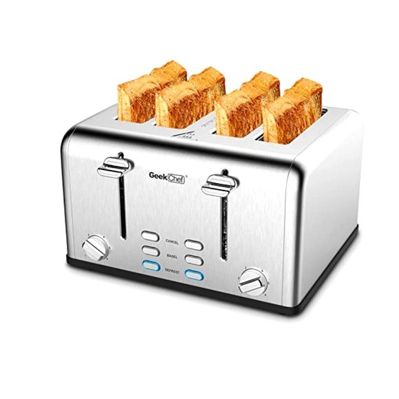 Toaster 4 Slice, Geek Chef Stainless Steel Toaster with Extra Wide Slots, 4 Slot - Picture 1 of 14